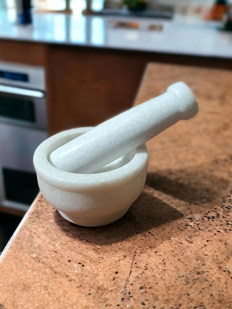 Krishna Products Krishna Products White Marble Mortar and Pestle Set as Kharal Silbatta Khalbatta Marble MasherMarble KalluMusalSpice Mixer For Homeidi Kallu White marble mortar and pestle setstone  - Image 4