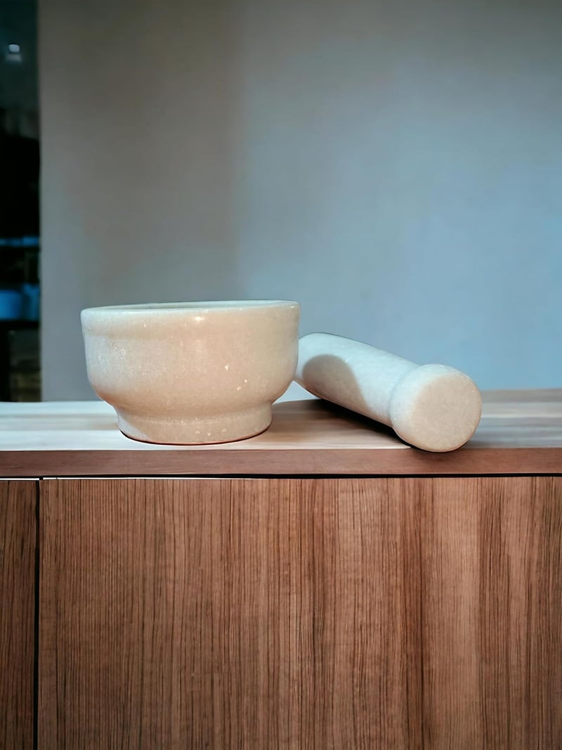 Krishna Products Krishna Products White Marble Mortar and Pestle Set as Kharal Silbatta Khalbatta Marble MasherMarble KalluMusalSpice Mixer For Homeidi Kallu White marble mortar and pestle setstone  - Image 3