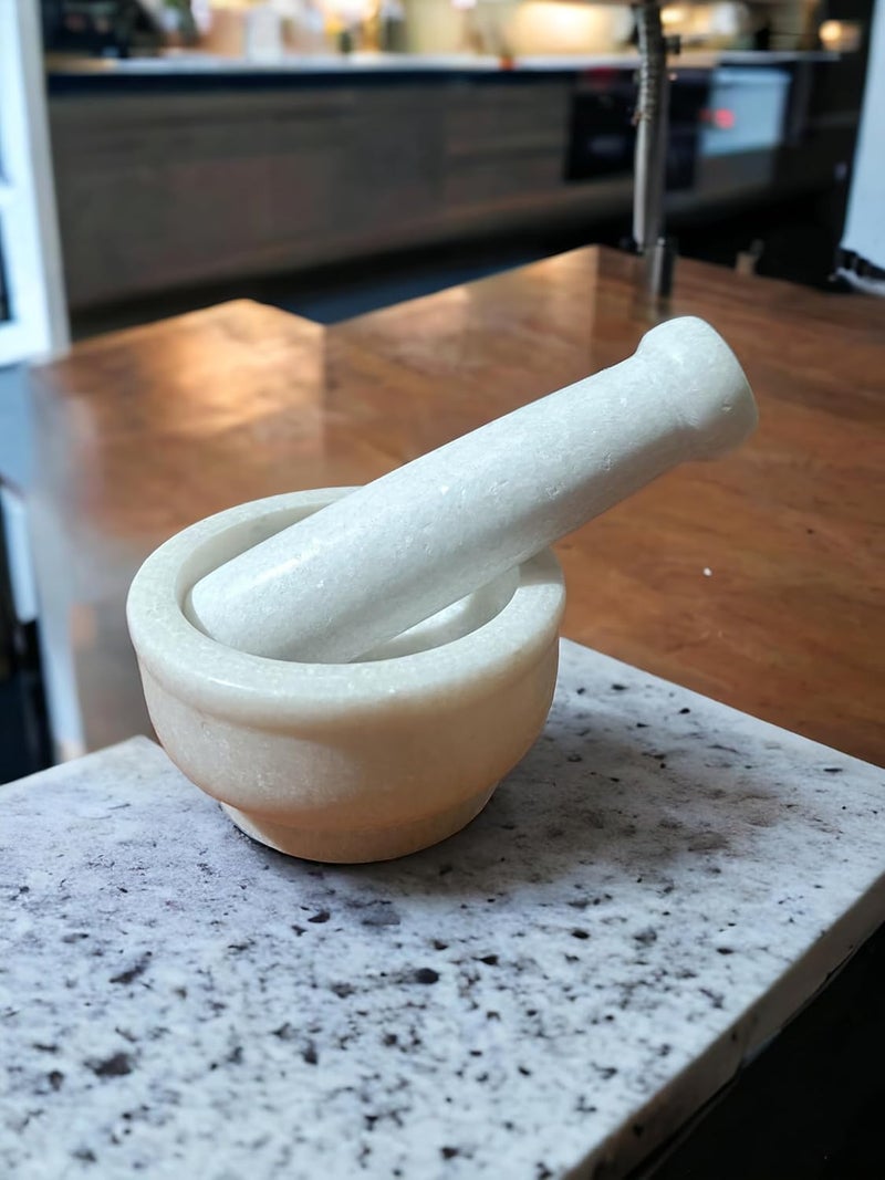 Krishna Products Krishna Products White Marble Mortar and Pestle Set as Kharal Silbatta Khalbatta Marble MasherMarble KalluMusalSpice Mixer For Homeidi Kallu White marble mortar and pestle setstone  - Image 5