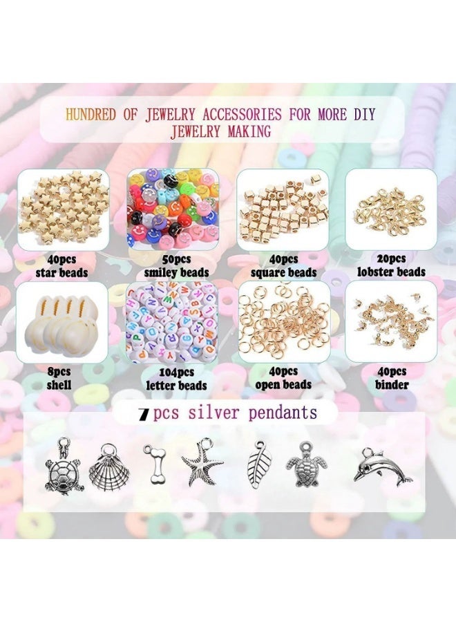 SUNKKQ DIY Jewelry Making Kit With 4000 Soft Clay Beads, Multicolor Polymer Slices, Letter Beads, Charms & Jump Rings For Bracelets, Necklaces & Earrings - Image 5