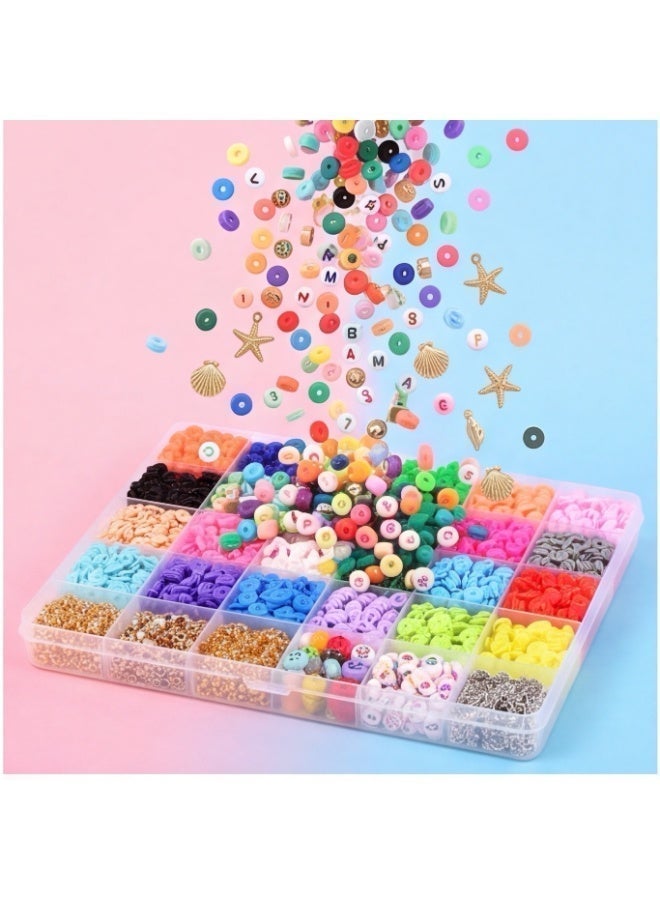 SUNKKQ DIY Jewelry Making Kit With 4000 Soft Clay Beads, Multicolor Polymer Slices, Letter Beads, Charms & Jump Rings For Bracelets, Necklaces & Earrings - Image 4