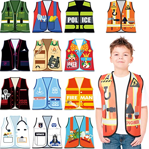 JaGely 13 Pieces Kids Dress up Clothes Toddlers Community Helper Dress up Vest Career Role Play Costumes Cosplay Clothes for Girls and Boys Pretend Play Party Supplies 13 Styles - Image 1