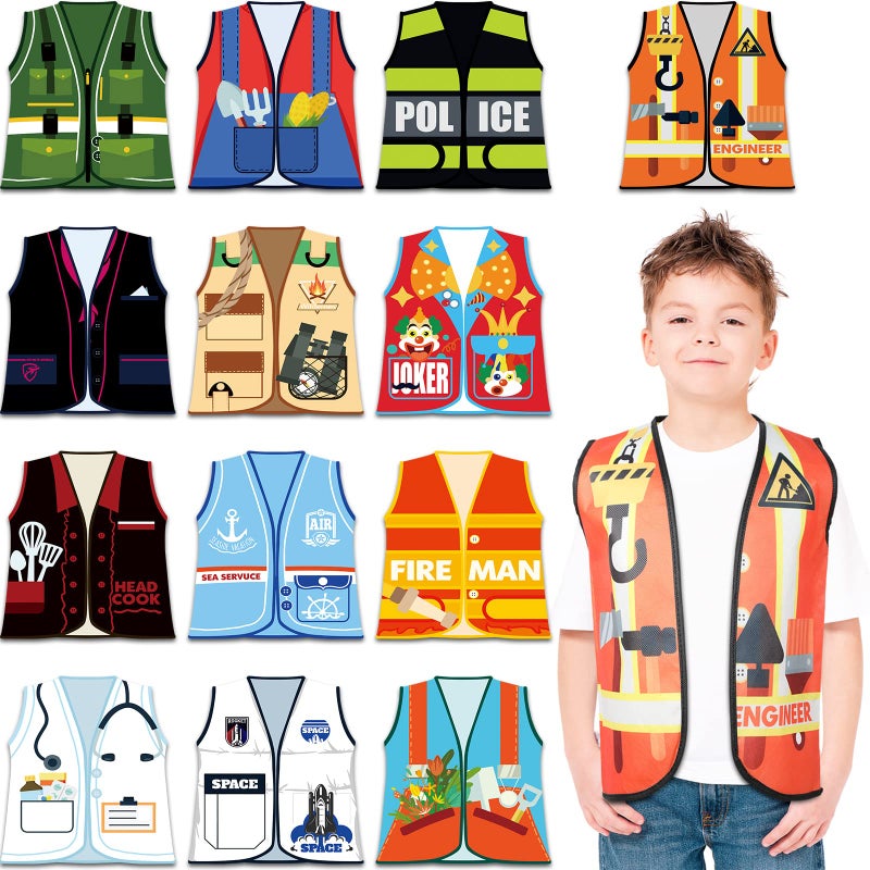 JaGely 13 Pieces Kids Dress up Clothes Toddlers Community Helper Dress up Vest Career Role Play Costumes Cosplay Clothes for Girls and Boys Pretend Play Party Supplies 13 Styles - Image 2