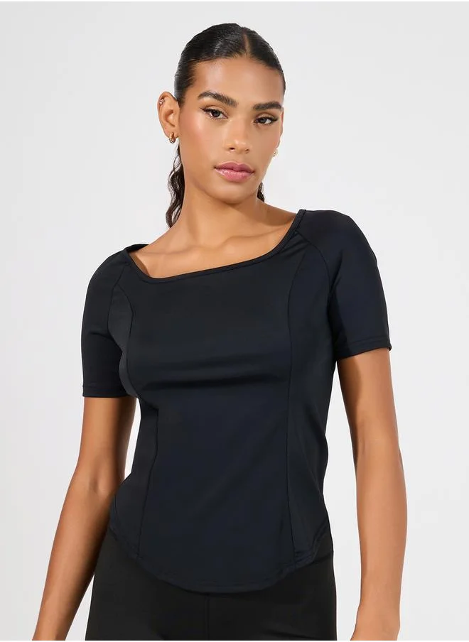 Styli Side Reflective Dot Detail Scoop Neck Top