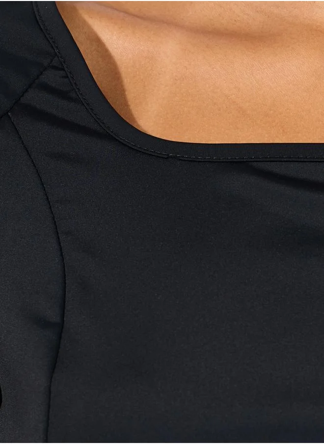 Styli Side Reflective Dot Detail Scoop Neck Top