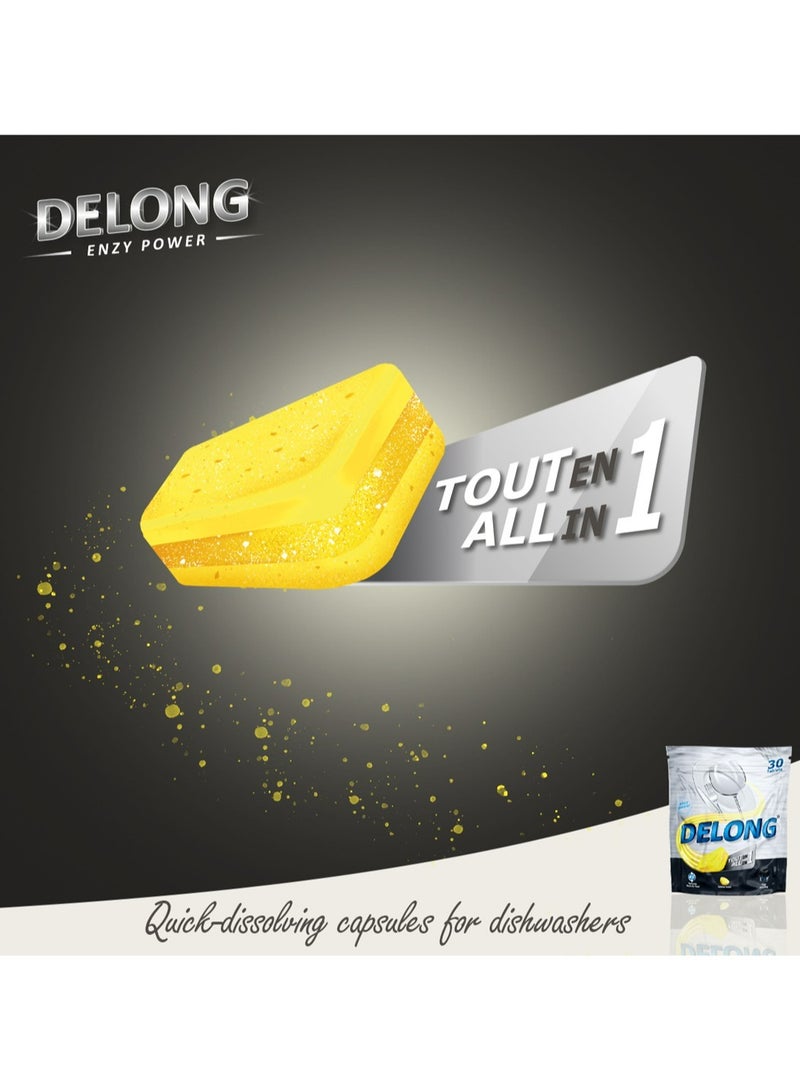 Delong Automatic Dishwasher tablets all in one -with lemon scent - 30 Pcs - Pack of 2 - Image 3