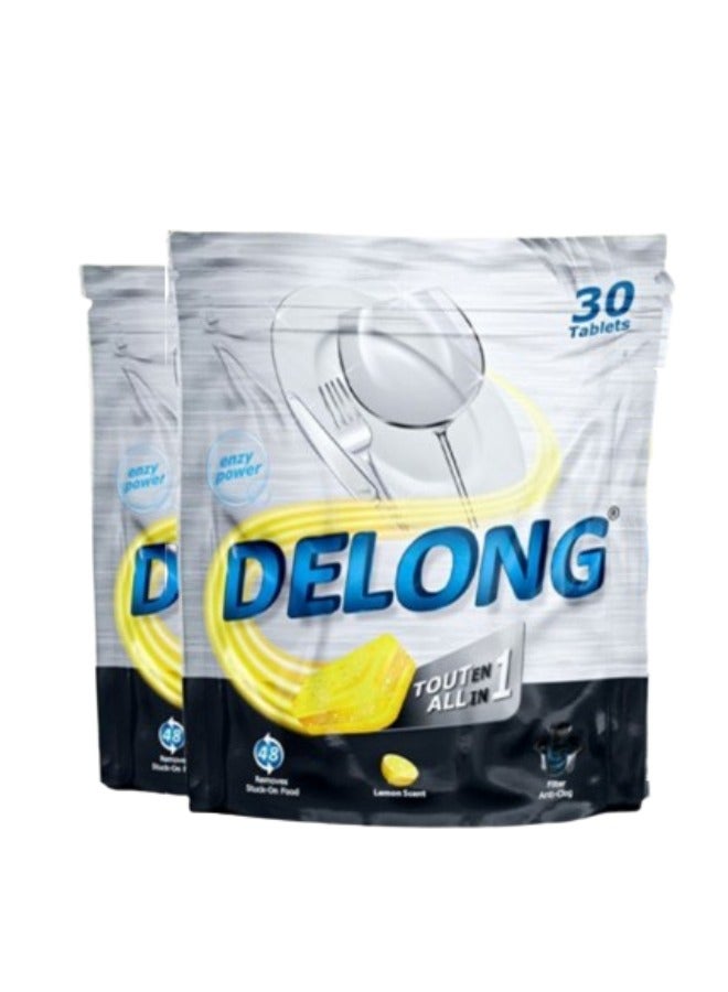 Delong Automatic Dishwasher tablets all in one -with lemon scent - 30 Pcs - Pack of 2 - Image 1