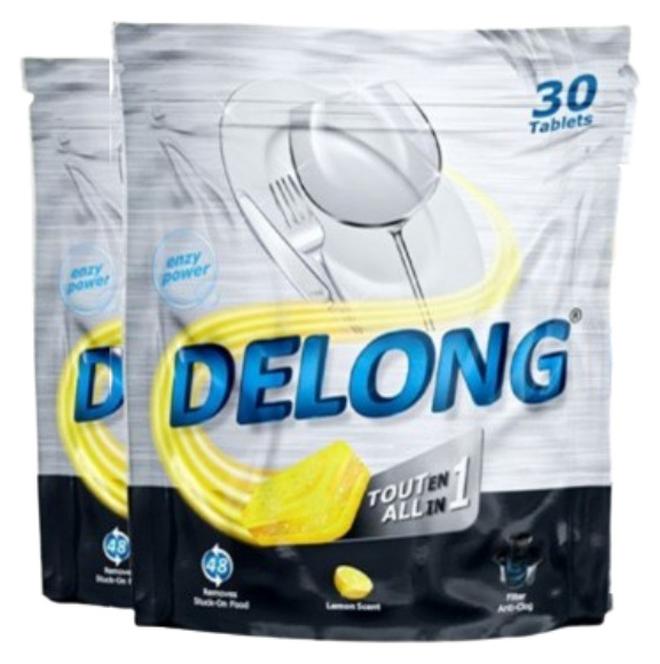 Delong Automatic Dishwasher tablets all in one -with lemon scent - 30 Pcs - Pack of 2 - Image 1