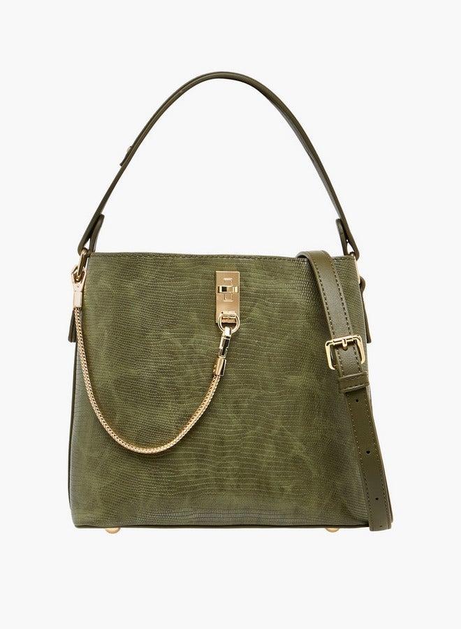 Celeste حقيبة كتف مطبوعة بأحرف مميزة للنساء مع إغلاق بسحاب وحزام قابل للتعديل