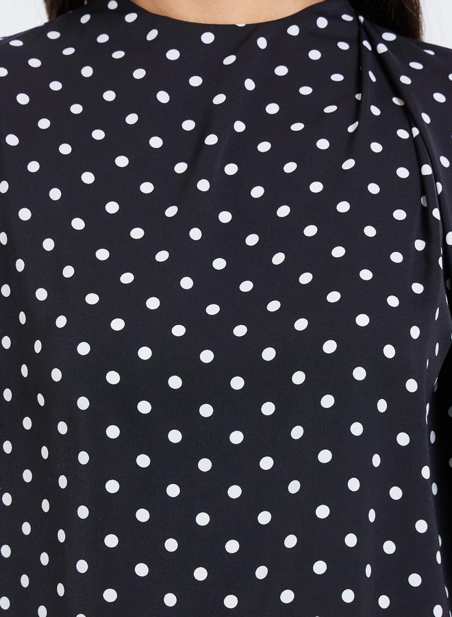 ستايلي بلوزة بكسرات مطبعة بنقاط بولكا مع أكمام طويلة - Image 4