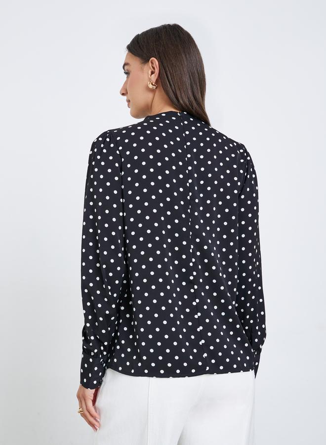 ستايلي بلوزة بكسرات مطبعة بنقاط بولكا مع أكمام طويلة - Image 5