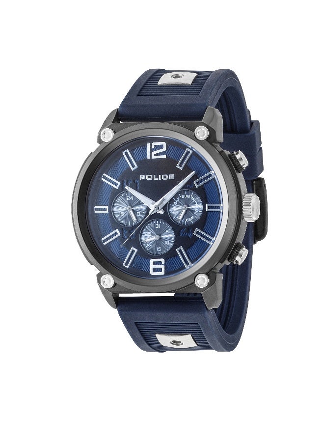 POLICE Men Armor Blue Silicone Strap Multifunction Watch for Men, 50mm - Image 1