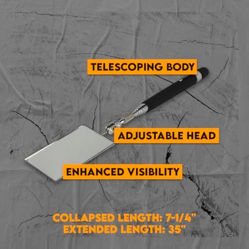 SE 33-Inch Telescoping Rectangular Mirror with Cushion Grip Handle - Adjustable, Pivoting 2x3.5 Inch Mirror for Automotive, Home Inspection, and Hard-to-Reach Areas - Image 4