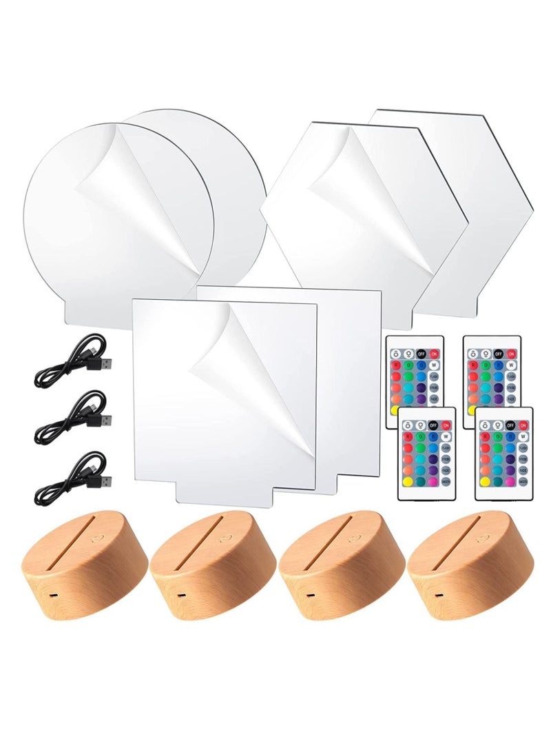 Captaintech 3D Night LED Light Lamp Bases 6 Pieces Clear Acrylic Sheets LED Display Base Acrylic Blanks for LED Base Acrylic Light Panel with Remote Control USB Cable 16 Colors 4 Modes 4 Pieces Wood Color - Image 1