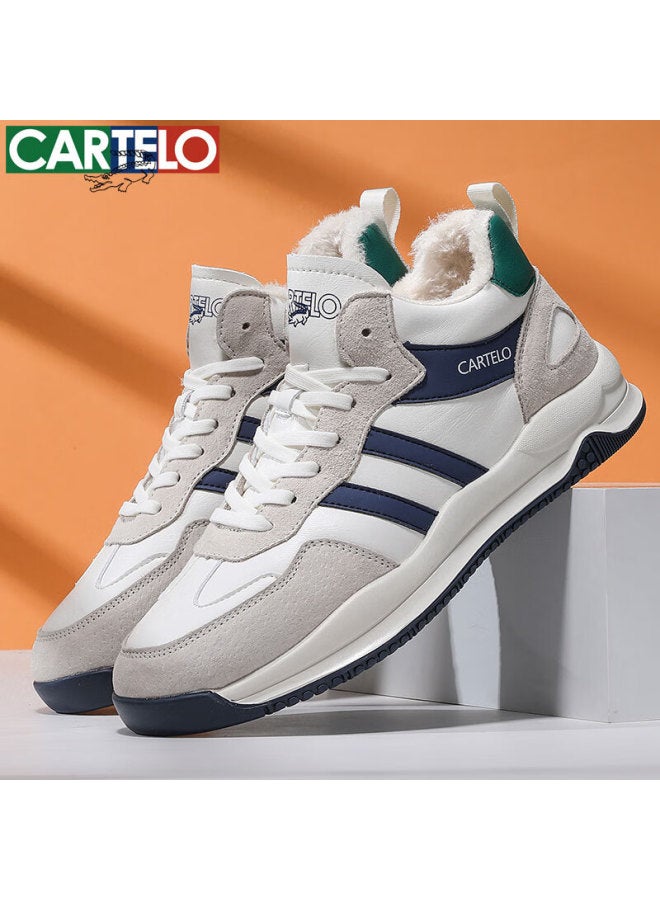 Cartelo Men's Casual Shoes Autumn Winter Cotton Warm Fleece Lined Sports Shoes Qh8008m Beige Dark Blue Size 43 - Image 3
