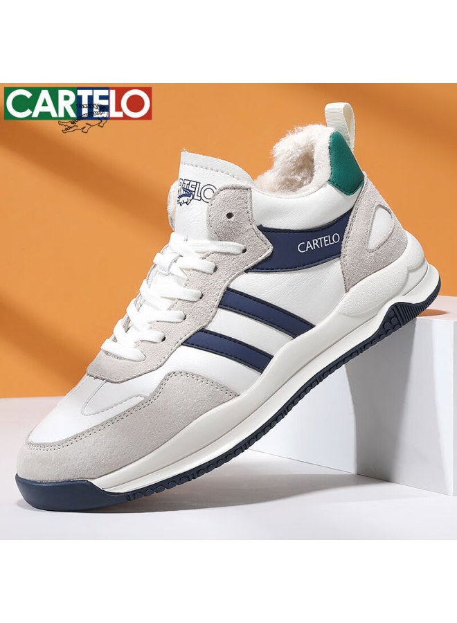 Cartelo Men's Casual Shoes Autumn Winter Cotton Warm Fleece Lined Sports Shoes Qh8008m Beige Dark Blue Size 43 - Image 4