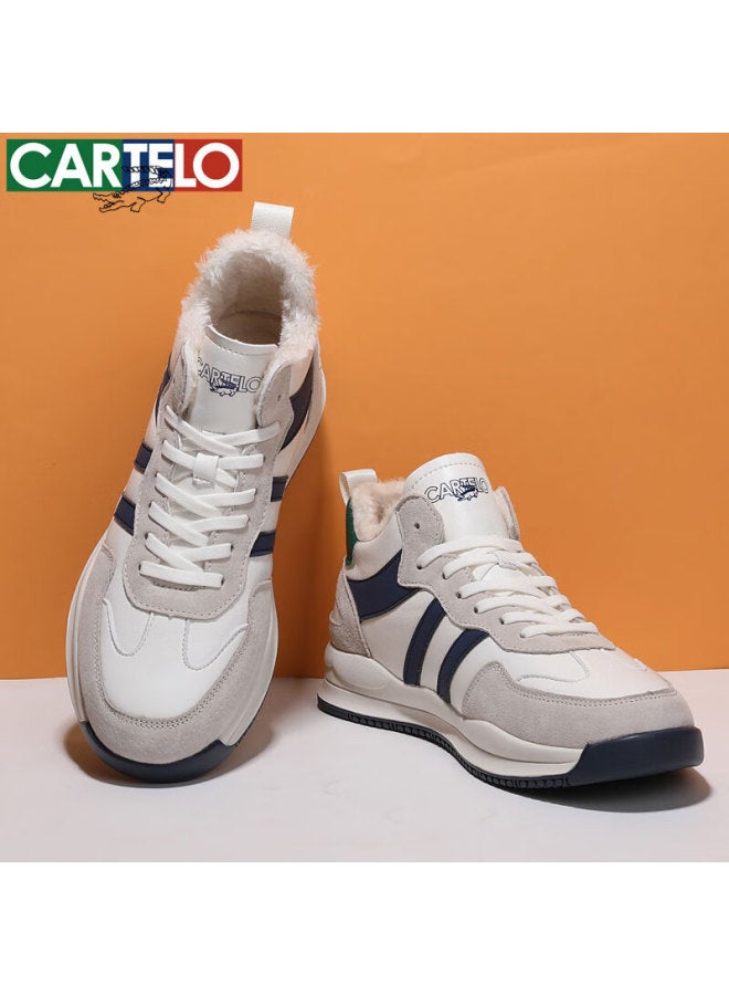 Cartelo Men's Casual Shoes Autumn Winter Cotton Warm Fleece Lined Sports Shoes Qh8008m Beige Dark Blue Size 43 - Image 1