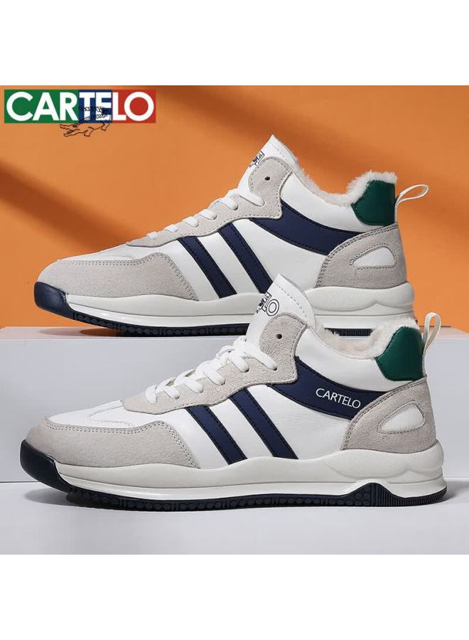 Cartelo Men's Casual Shoes Autumn Winter Cotton Warm Fleece Lined Sports Shoes Qh8008m Beige Dark Blue Size 43 - Image 2