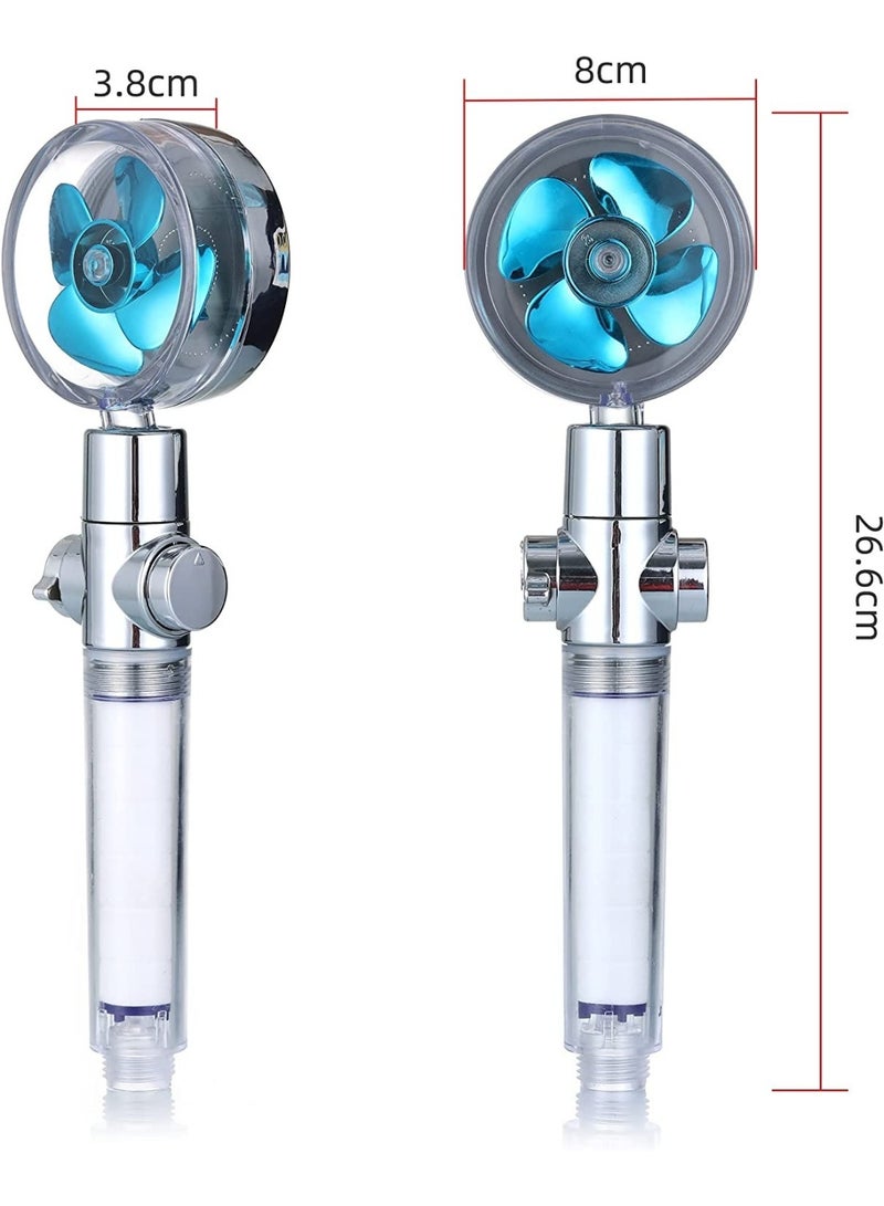 High-Pressure Turbocharged Shower Head with Filtration System - 360° Rotating Handheld Water-Saving Showerhead - Includes 3 Replaceable PP Cotton Filters for Chlorine Removal & Skin Protection (Silver/Blue) - Image 1