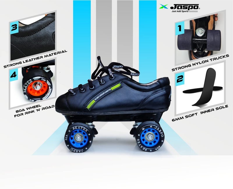 jaspo Unisex Sprint Pro 10 Quad Shoes Fixed Body Roller Skates Approximate For Beginners&Intermediates For Practice&Training Purpose For (All Age Group)(8 Uk(Foot Length 27.3 Cms)Blue), Outdoor Wheel - Image 3