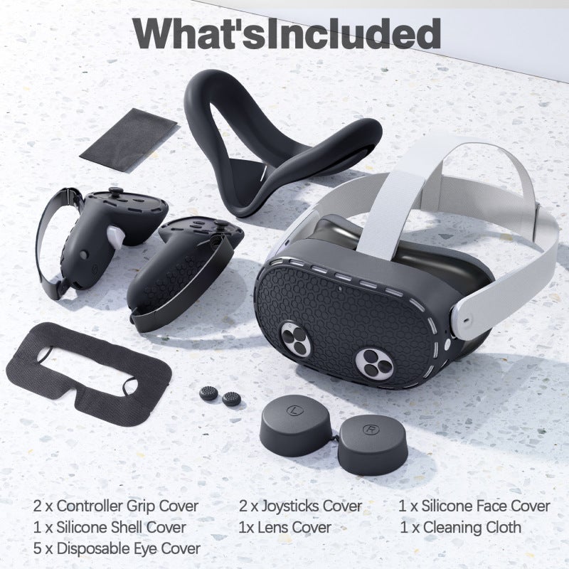 VR Headset Accessory Set: 5-In-1 Soft Silicone Full Protection Kit - Anti-Slip Adjustable Controller Grips Face Cover Lens Shield for Meta Quest 3S & Quest 3 VR Gaming Enthusiasts - Image 2
