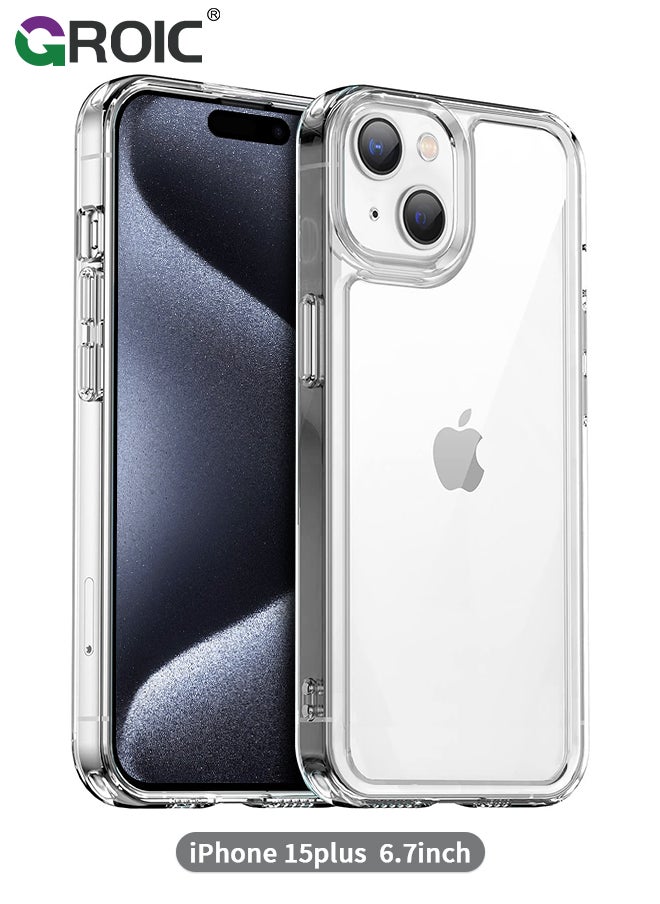 GROIC Compatible with iPhone 15 Plus Case, Anti-Fingerprint Technology Easy to Hold Feels Velvety Soft Prevents Oily Smudges Tempering Glass Phone Cover for Women Men  - Image 1
