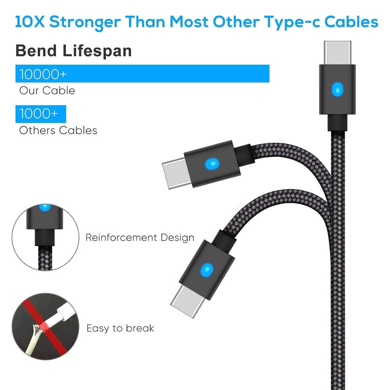 كاست ويف 3 متر كابل شحن سريع USB-C، سلك مضفر مع مؤشر LED للاستخدام المنزلي والسيارة، مناسب لـ Xbox Series X|S، Switch، وحدة تحكم Switch Pro، الهواتف، الأجهزة اللوحية، سلك شحن Type-C عالي السرعة - Image 2