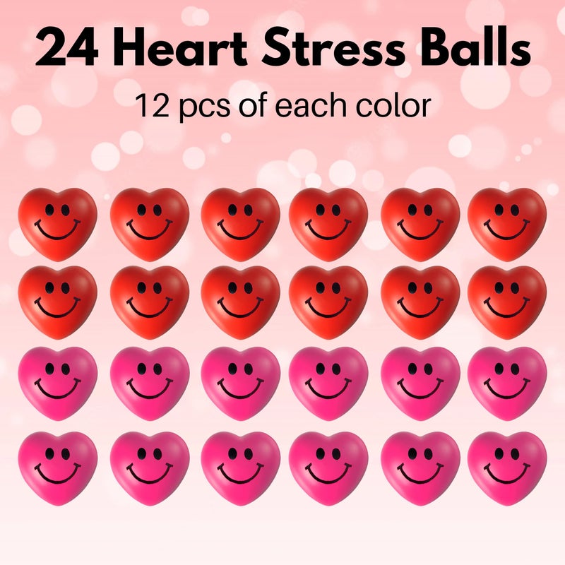 4E's Novelty 24 Pack Heart Stress Balls Bulk - Valentine Stress Hearts Mini Heart Shaped Stress Balls 1.5" - Squishy Stress Balls for Kids & Adults, Valentines Day Party Favors, Classroom Gifts - Image 2