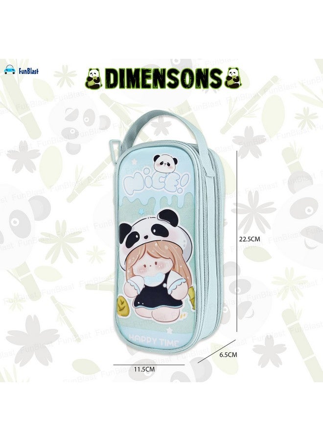 فنبلاست حقيبة أقلام فن بلاست - حقيبة باندا لطيفة للبنات، حقيبة أقلام قماشية مزدوجة الطبقات قابلة للتعليق، كبيرة السعة للأطفال، حقيبة جمالية للبنات، حقيبة منظم أدوات مكتبية (أزرق) - Image 3