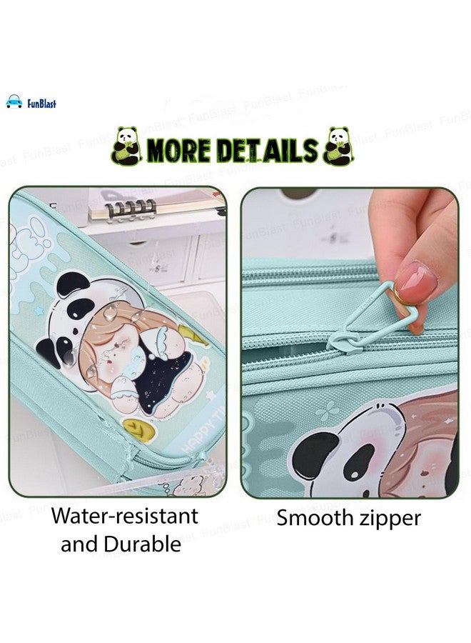 فنبلاست حقيبة أقلام فن بلاست - حقيبة باندا لطيفة للبنات، حقيبة أقلام قماشية مزدوجة الطبقات قابلة للتعليق، كبيرة السعة للأطفال، حقيبة جمالية للبنات، حقيبة منظم أدوات مكتبية (أزرق) - Image 4