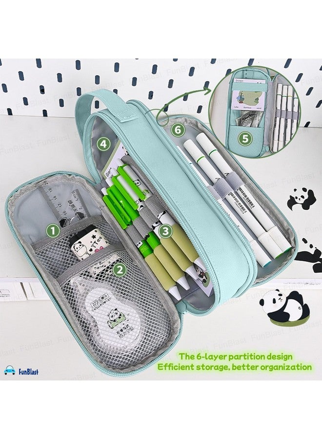 فنبلاست حقيبة أقلام فن بلاست - حقيبة باندا لطيفة للبنات، حقيبة أقلام قماشية مزدوجة الطبقات قابلة للتعليق، كبيرة السعة للأطفال، حقيبة جمالية للبنات، حقيبة منظم أدوات مكتبية (أزرق) - Image 5