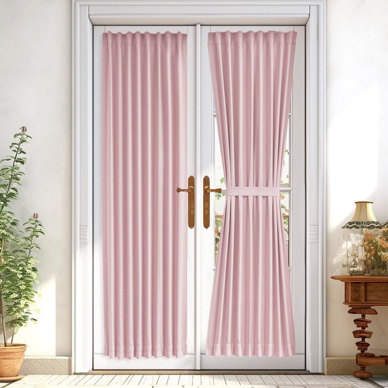 Vatge Pink French Door Curtains - No Drill Door Window Curtains For Privacy  Sidelight Curtains For Front Door  1 Panel  W25 X L72  Baby Pink - Image 1