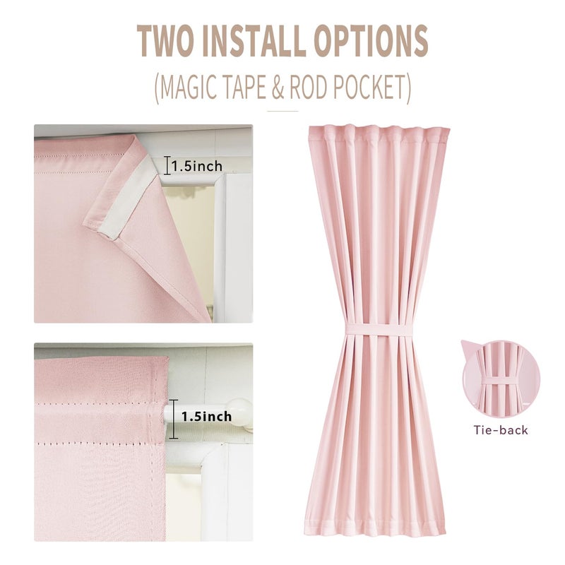 Vatge Pink French Door Curtains - No Drill Door Window Curtains For Privacy  Sidelight Curtains For Front Door  1 Panel  W25 X L72  Baby Pink - Image 2