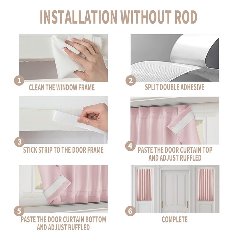 Vatge Pink French Door Curtains - No Drill Door Window Curtains For Privacy  Sidelight Curtains For Front Door  1 Panel  W25 X L72  Baby Pink - Image 3