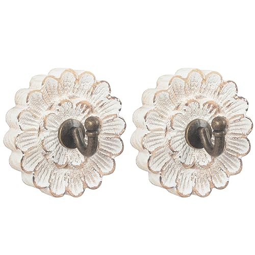 dwellington Distress Wood Flower Coat Hooks for Wall Hanging Single Small Vintage Decorative Hanger for Keys Bags Towels Robe Hanger S2 - Image 1
