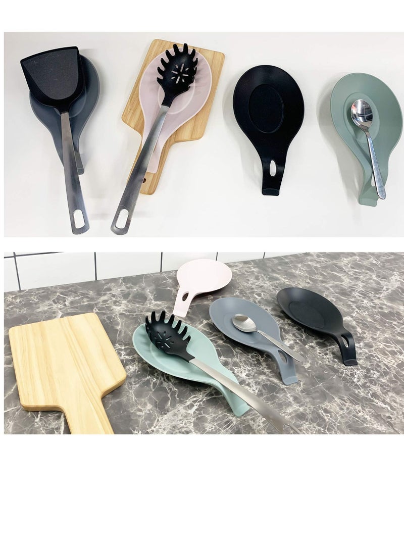 SYOSI Spoon Rest For Kitchen Counter, Pack of 4 BPA Free and Food Grade, Silicone Spoon Holder, Smooth Surface Classy, Look Spoon Holder for Stove Top for Cooking Spatula, Ladle, Brush, Risotto - Image 5