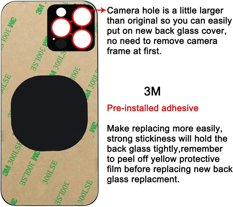 Perzework OEM Rear Back Glass Replacement for iPhone 14 Pro 6.1 inches with Reparing Toolkit and Pre-Installed Adhesive (Space Black) - Image 4