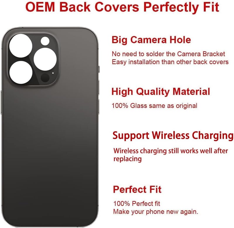 Perzework OEM Rear Back Glass Replacement for iPhone 14 Pro 6.1 inches with Reparing Toolkit and Pre-Installed Adhesive (Space Black) - Image 3