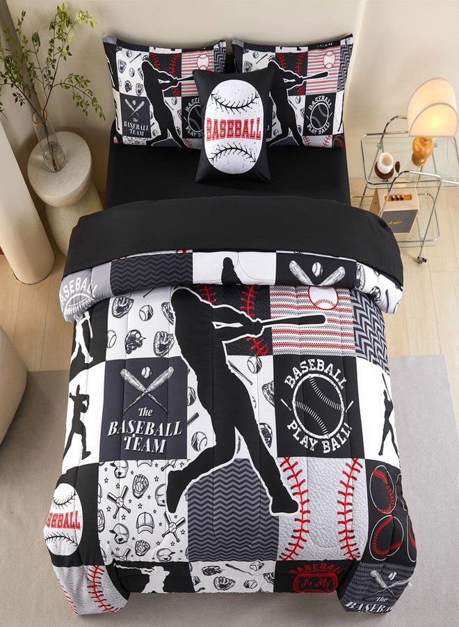ASKOTU 4 Pcs Twin Bedding Set for Boys, Baseball Sports Boys Bedding Twin Comforter Set - Image 1