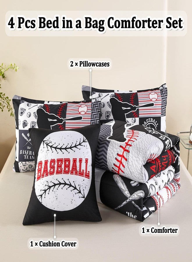ASKOTU 4 Pcs Twin Bedding Set for Boys, Baseball Sports Boys Bedding Twin Comforter Set - Image 2
