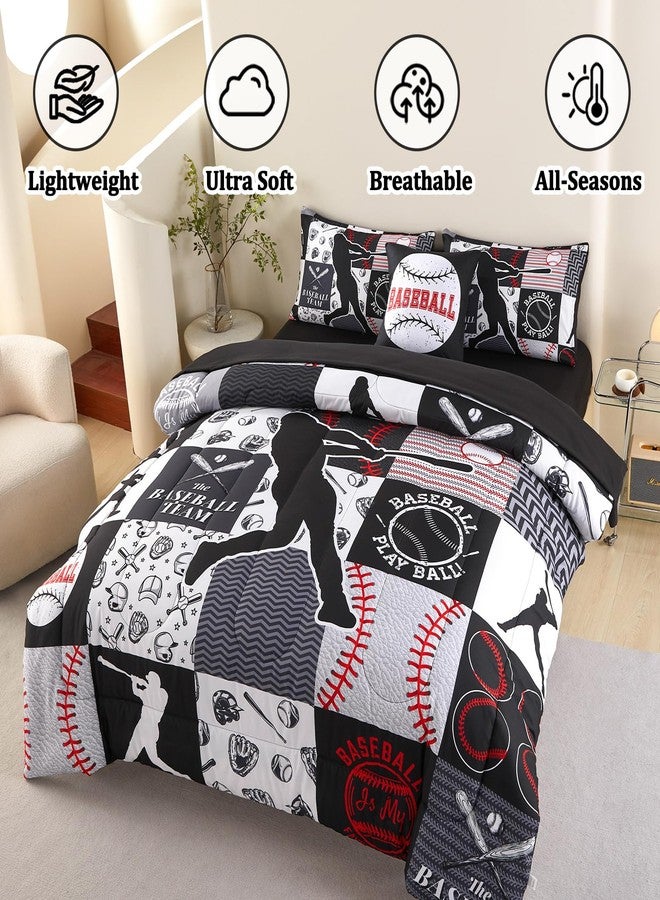 ASKOTU 4 Pcs Twin Bedding Set for Boys, Baseball Sports Boys Bedding Twin Comforter Set - Image 4