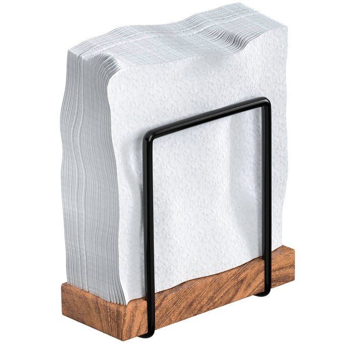 MODERN FARMHOUSE NAPKIN HOLDER STANDING VINTAGE NAPKIN HOLDER FOR TABLES STEEL AND WOODEN BASE KITCHEN DINING ROOM DECOR
