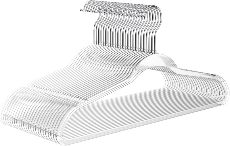 MIZGI Hangers 10 Pack Non-Velvet Plastic Hangers for Clothes, Heavy Duty Slim Coat Hanger -Space-Saving Hangers with Chrome Hook, Non-Flocked Hangers for Dresses Coats Shirts (Clear/Silver). - Image 1