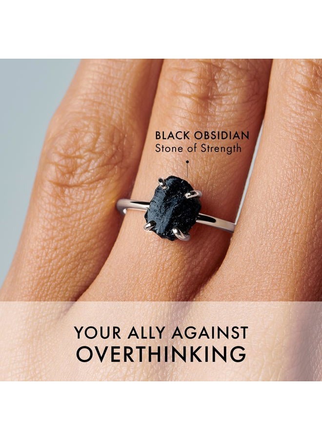 Moon Magic Black Obsidian Ring | Onyx Ring for women Multi Color/Real 925 Sterling Silver | 18k Rose Yellow Gold Birthstone Rings for Women/Genuine Gemstones, 7, Gemstone, Obsidian - Image 2