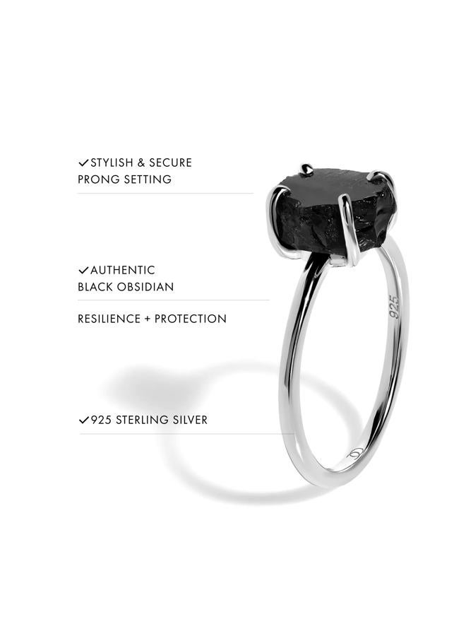 Moon Magic Black Obsidian Ring | Onyx Ring for women Multi Color/Real 925 Sterling Silver | 18k Rose Yellow Gold Birthstone Rings for Women/Genuine Gemstones, 7, Gemstone, Obsidian - Image 3