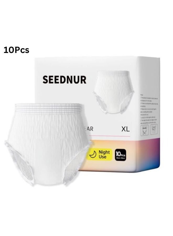 SEEDNUR Disposable Period Pants for Sanitary Protection, 10 Count Sanitary Pads Pant Style, Protective, Breathable and Moisture Wicking Underwear for Women, Super Guard Fitting Pants Design Slim Fit Size XL  - Image 1