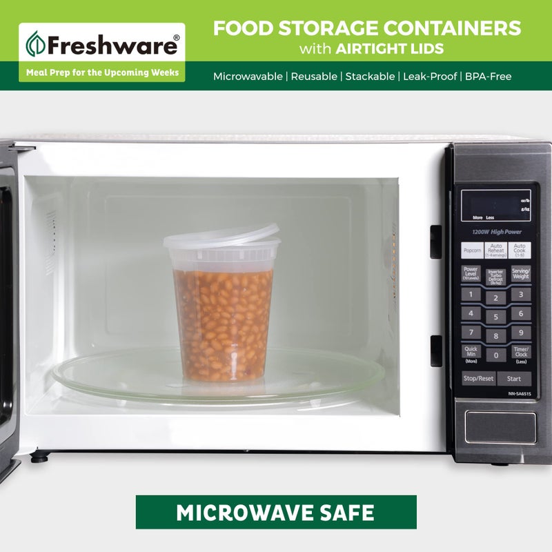 Freshware Food Storage Containers [24 Set] 32 oz Plastic Deli Containers with Lids, Slime, Soup, Meal Prep Containers | BPA Free | Stackable | Leakproof | Microwave/Dishwasher/Freezer Safe - Image 5