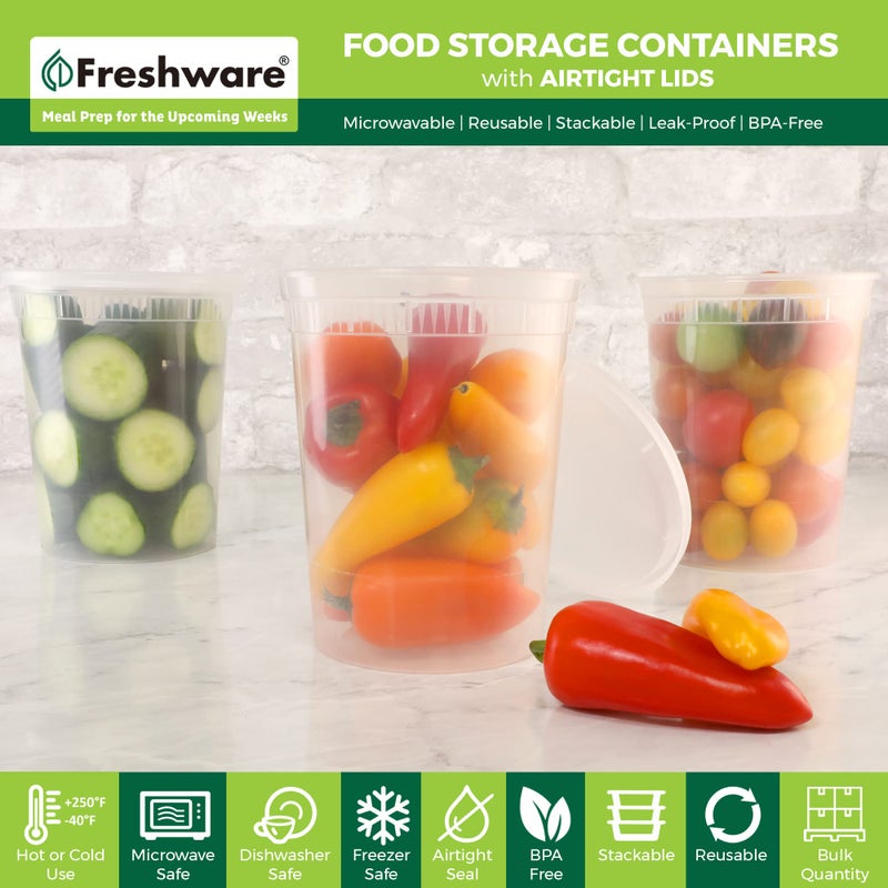 Freshware Food Storage Containers [24 Set] 32 oz Plastic Deli Containers with Lids, Slime, Soup, Meal Prep Containers | BPA Free | Stackable | Leakproof | Microwave/Dishwasher/Freezer Safe - Image 2