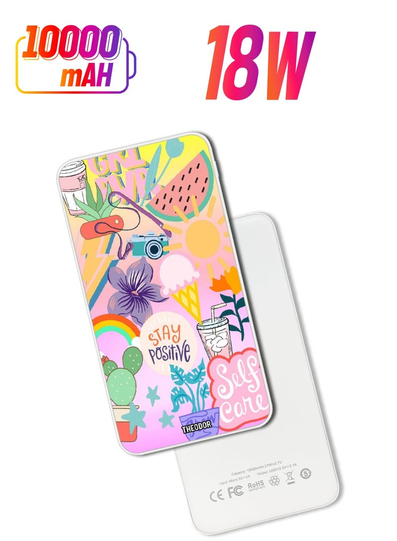 Theodor 10,000 mAh Super Fast Charging Ultra Compact Power Bank with Quick Charge & Power Delivery, Portable Charger For iPhone and Android Stay Positive - Image 1