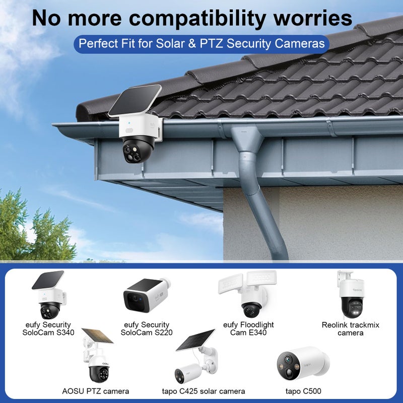 ViewKurM Gutter Mount for Security Cameras,Stainless Steel Eufy Camera Mount,No Drill Universal Mounting Bracket Compatible with Eufy S340/SoloCam E30, Reolink TrackMix, Tapo C425 & Solar Panels - Image 5